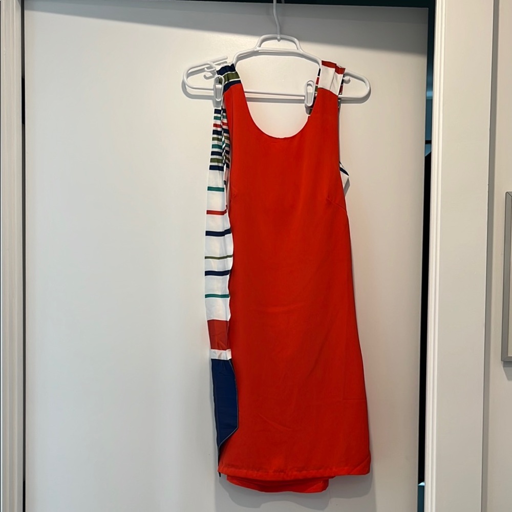 Vibrant Red and Striped Sleeveless Dress